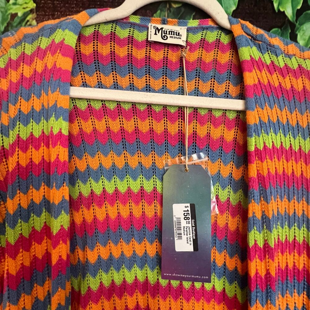Show Me Your Mumu Jazmine Cardi Paradise Island Knit Rainbow Duster Coverup Med - Picture 2 of 7